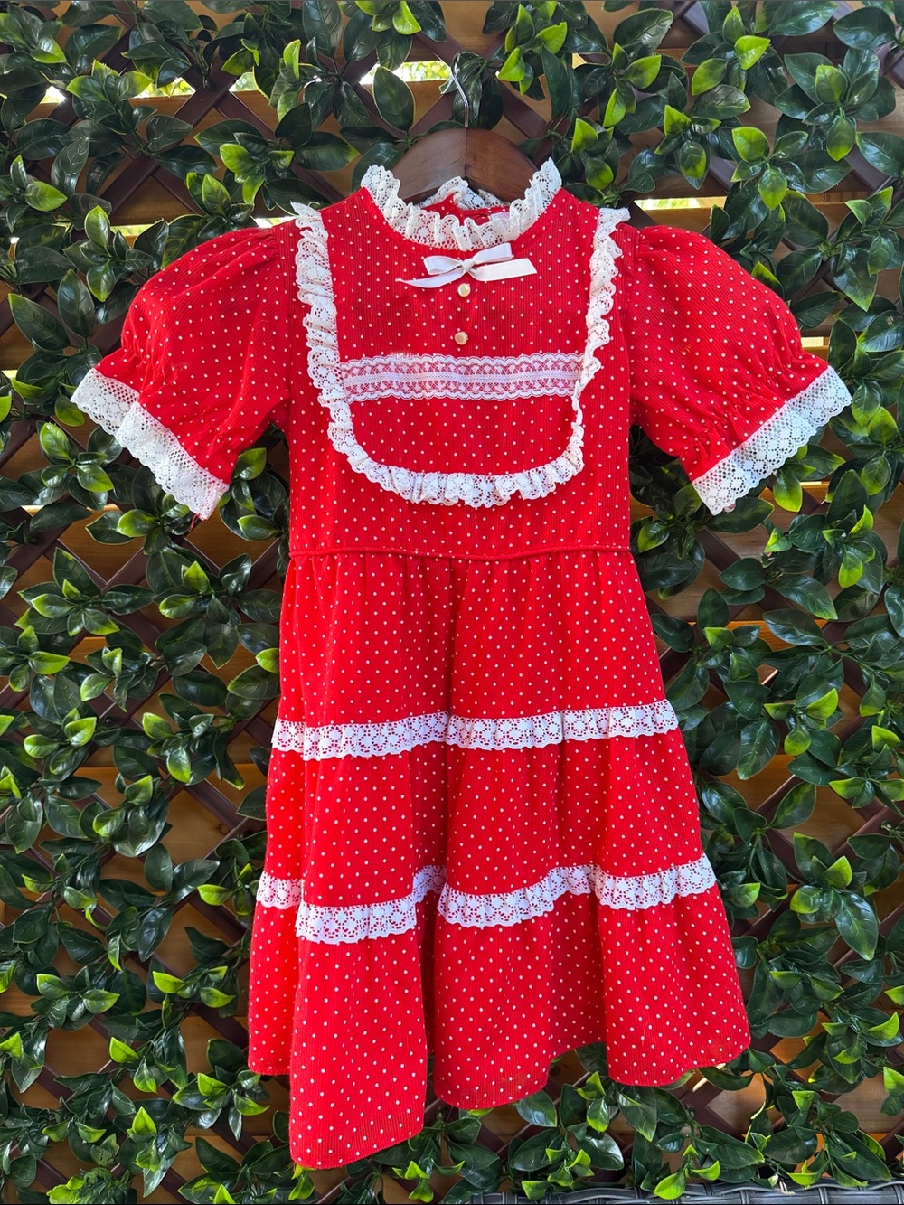 Vintage Sears Red Polka Dot Lace-Trim Kids Dress